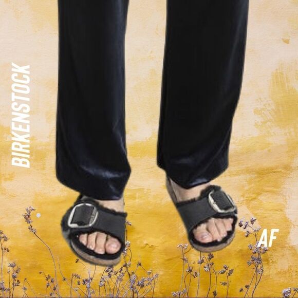 BIRKENSTOCK MADRID SHEARLING BIG BUCKLE SANDALS BLACK NEW NWT - Picture 6 of 12